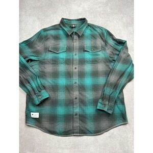 LRG Shirt Mens 3XL Green Black Plaid Flannel Long Sleeve Button Up Heavyweight
